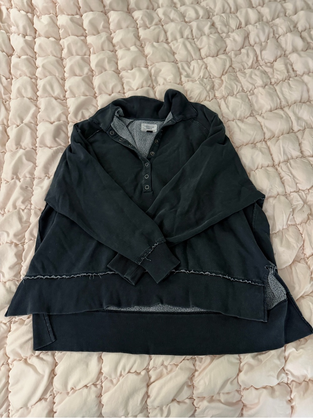 American Eagle Black and Heather Gray Layered Henley Jacket - Picture 1 of 3